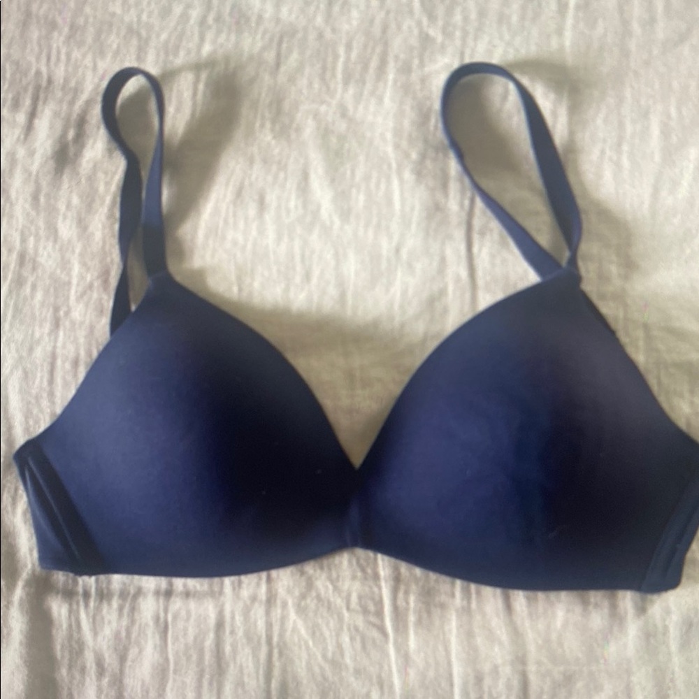 Blue T-Shirt Bra with Molded Cups and Adjustable Straps